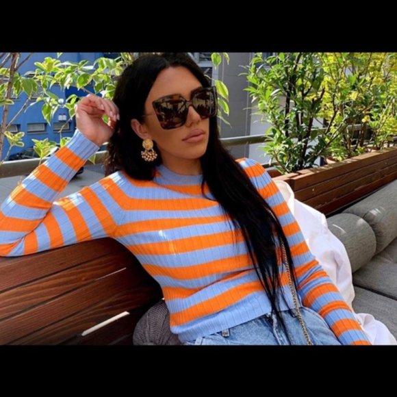 Zara Striped Long Sleeve Top in Orange and Blue - Picture 5 of 8